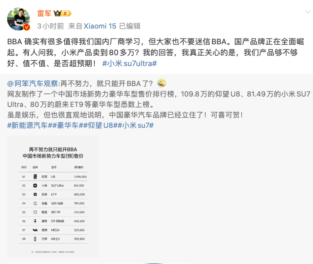 小米汽车卖到80多万<strong></p>
<p>淘金矿场app</strong>，网友称再不努力只能开BBA！雷军：不要迷信BBA