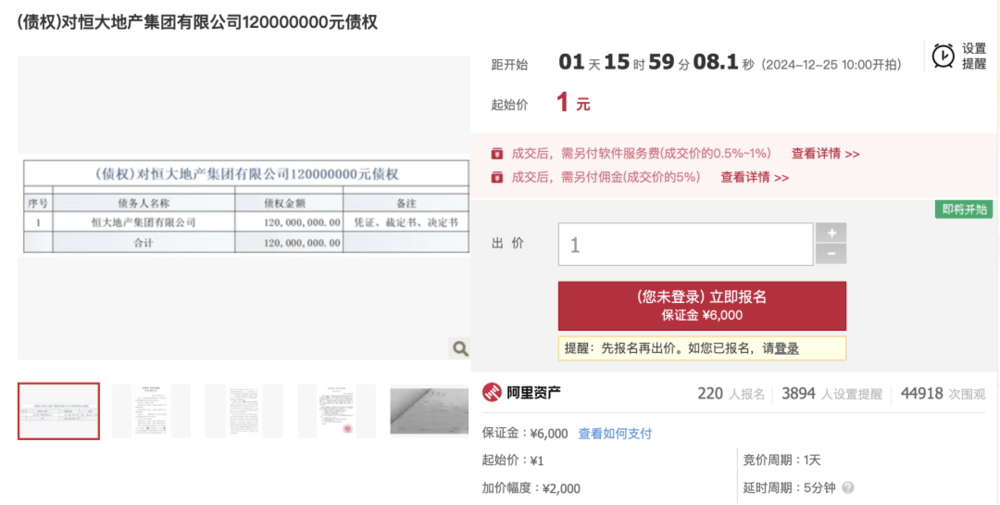 1元起拍<strong></p>
<p>对币的交易规则</strong>，恒大地产集团1.2亿元债权拍卖参与者众多