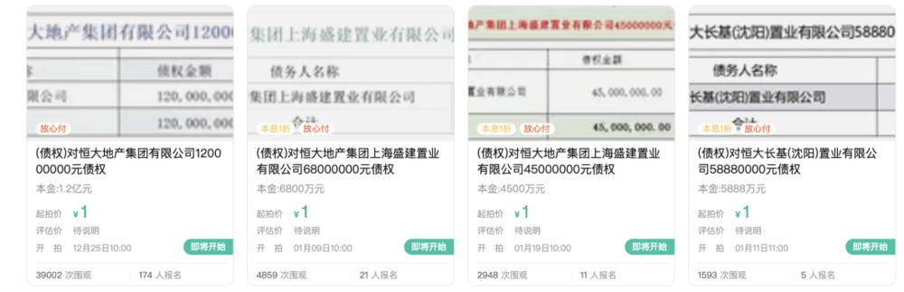 1元起拍<strong></p>
<p>对币的交易规则</strong>，恒大地产集团1.2亿元债权拍卖参与者众多
