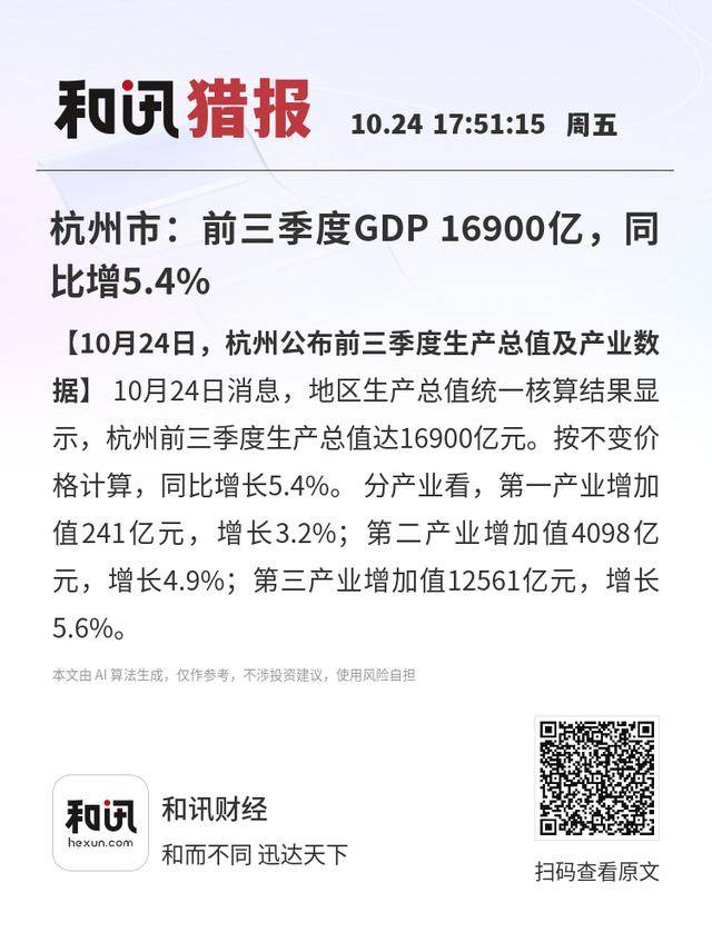 杭州市：前三季度GDP 16900亿<strong></p>
<p>影子币</strong>，同比增5.4%