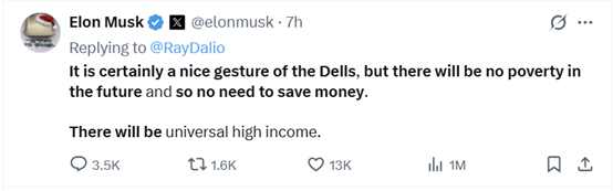 马斯克:AI将创造“全民高收入” 存钱将变得不再必要<strong></p>
<p>币圈造富神话</strong>!